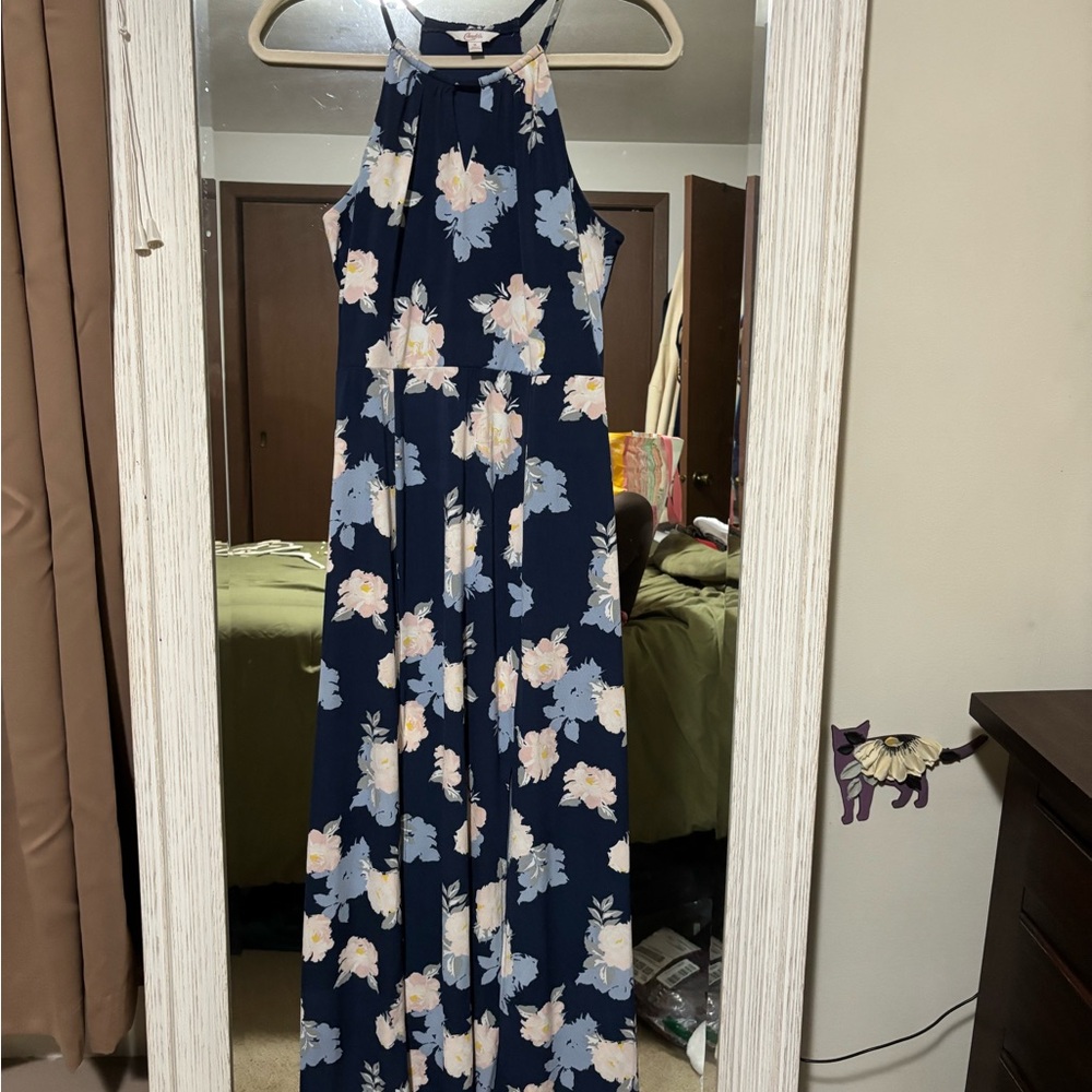 Navy Floral Halter Maxi Dress -Juniors